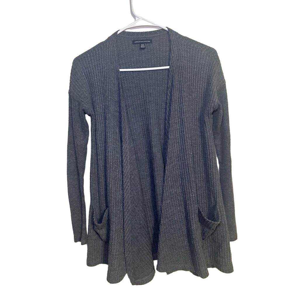 American Eagle Gray Waffle Knit Cardigan Size XS